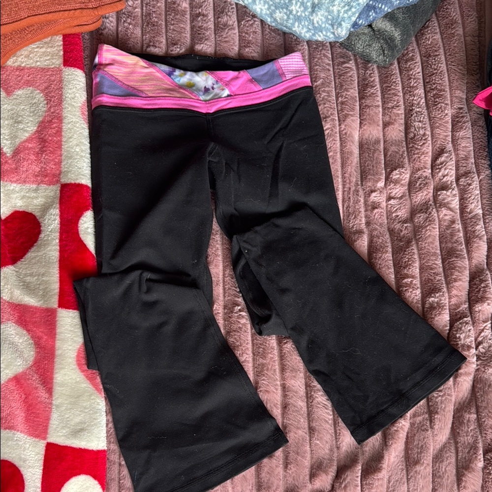 Ivivva Black and Pink Leggings with Fold-Over Waistband